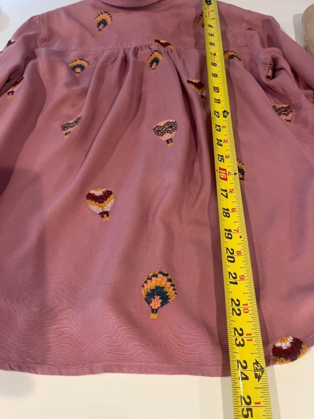 Hot Air Balloon Embroidered Button-Down Shirt Mauve Petite Size 6P Anthropology - Picture 11 of 11